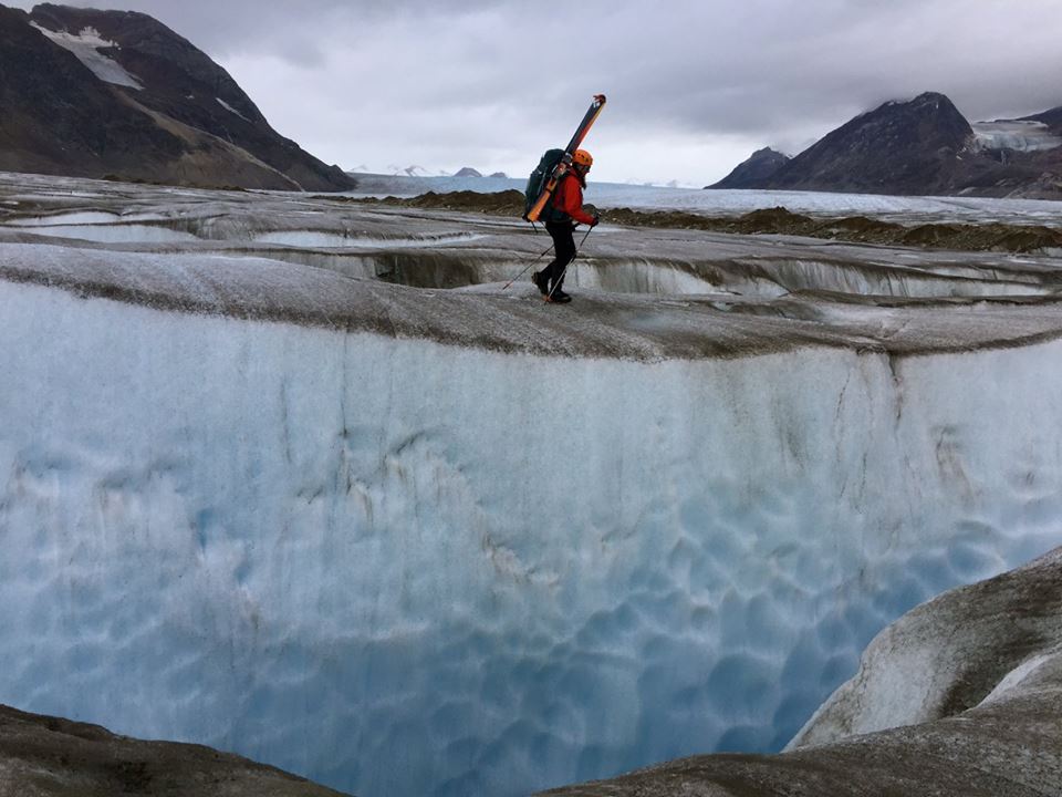 watershed student walks on glacier