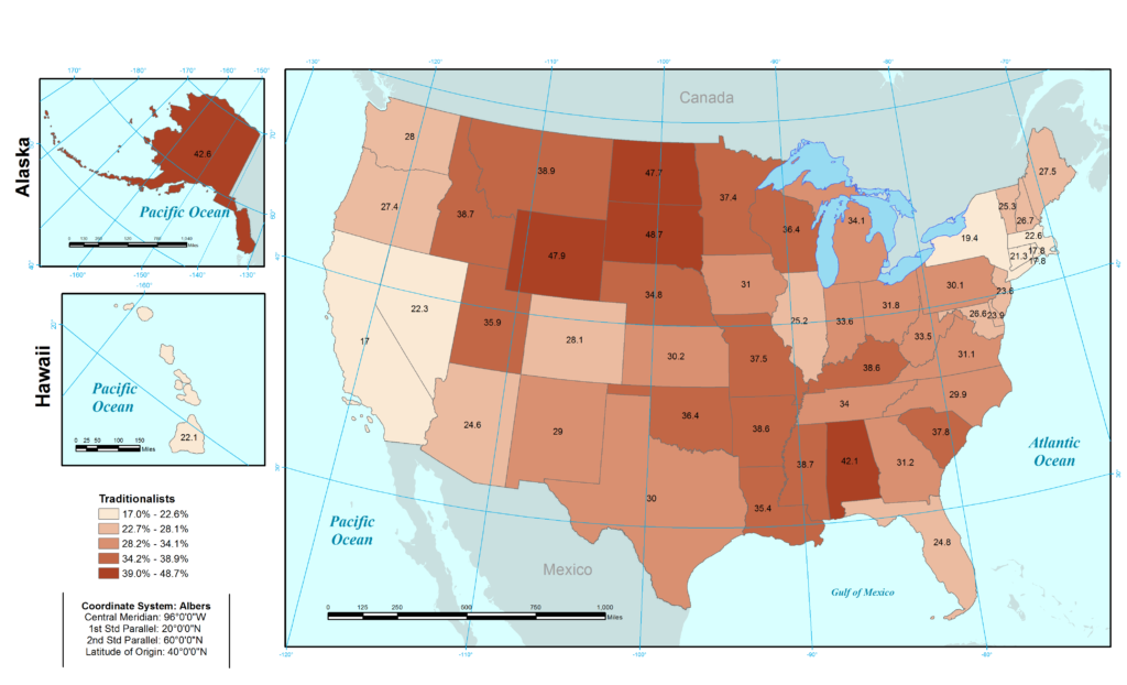 Map of where Traditionalists live in the U.S.