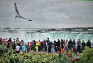 Tourists visit Niagara Falls, Ontario.