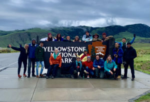Bowser and students at Yellowstone National Park.