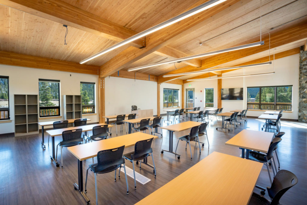 Classroom with desks and chairs