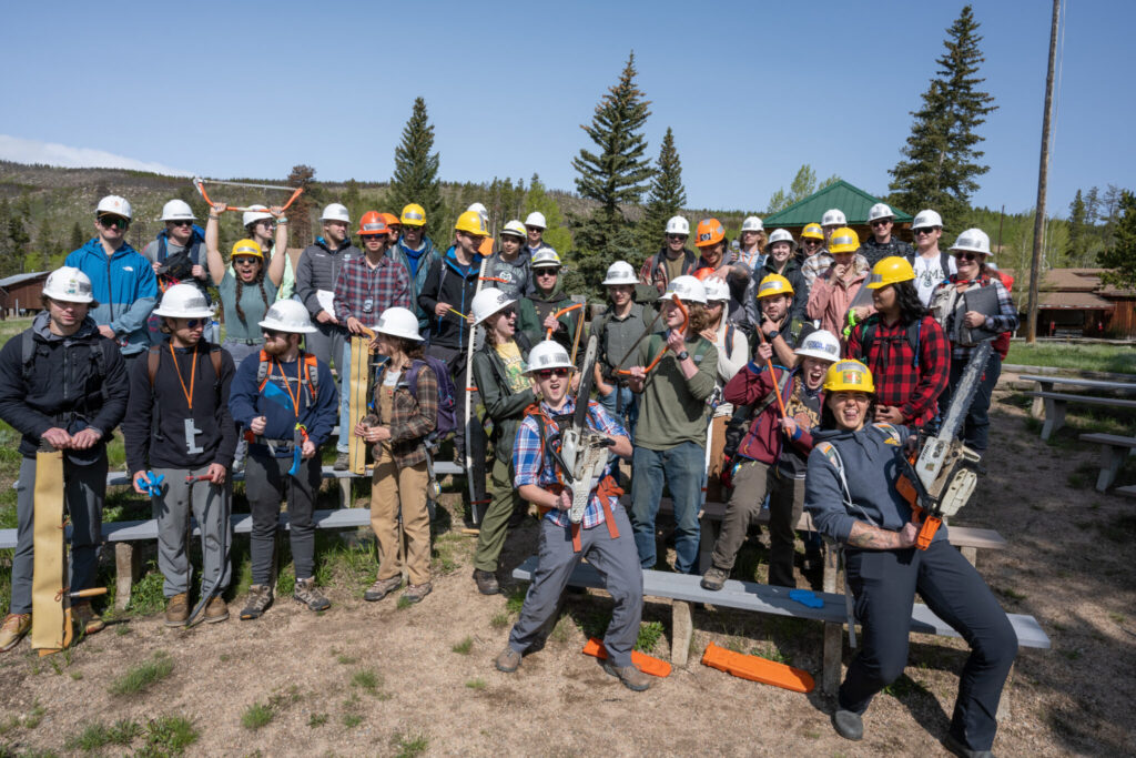 Colorado State University Forestry and Rangeland Stewardship students gather for a group photo during a Forestry Field Measurements class