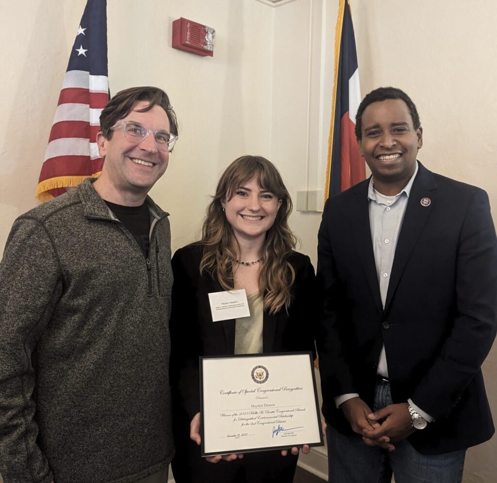 CSU Haydyn Deason receives congressional award from senator Neguse in Boulder, Colorado.